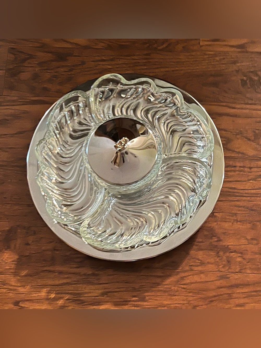 Vtg 1950s Kromex Lazy Susan Swirl Glass Party Platter